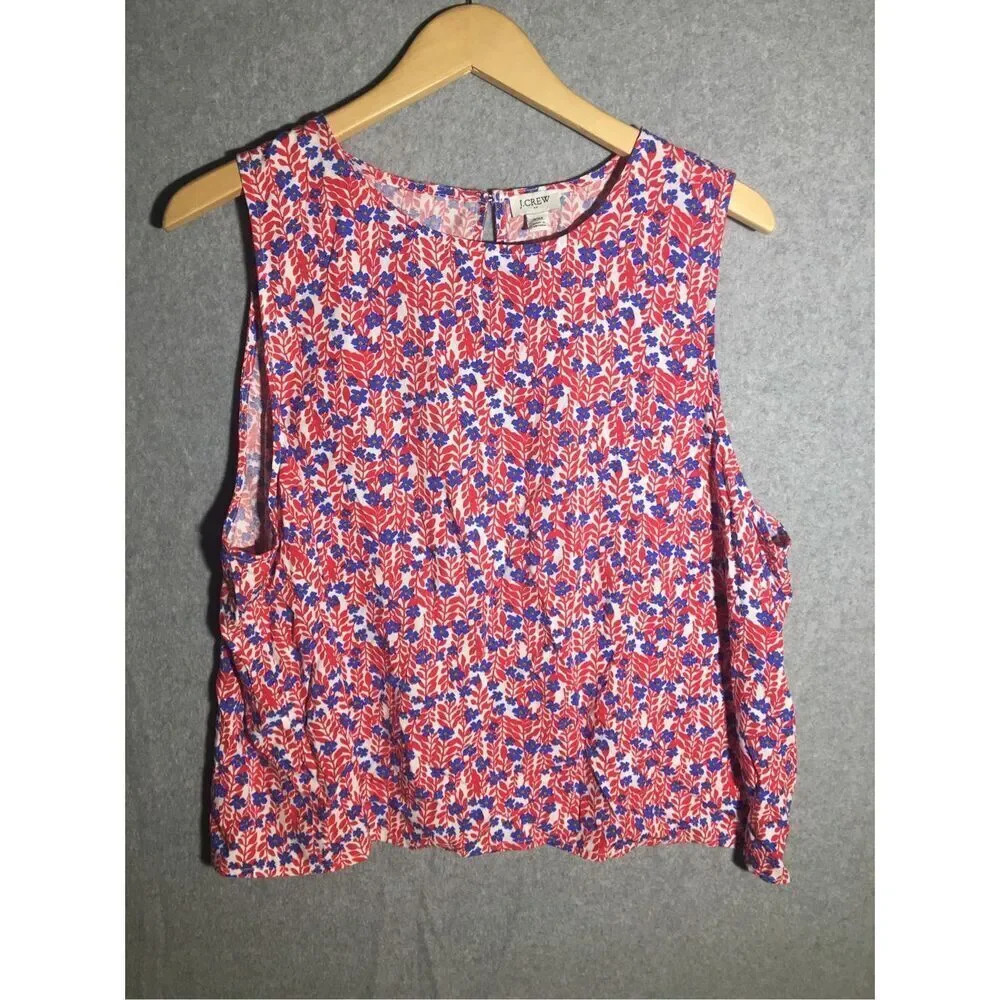 Womens NWT J Crew Tank Top Red Blue Floral Casual Spring Summer Beachy